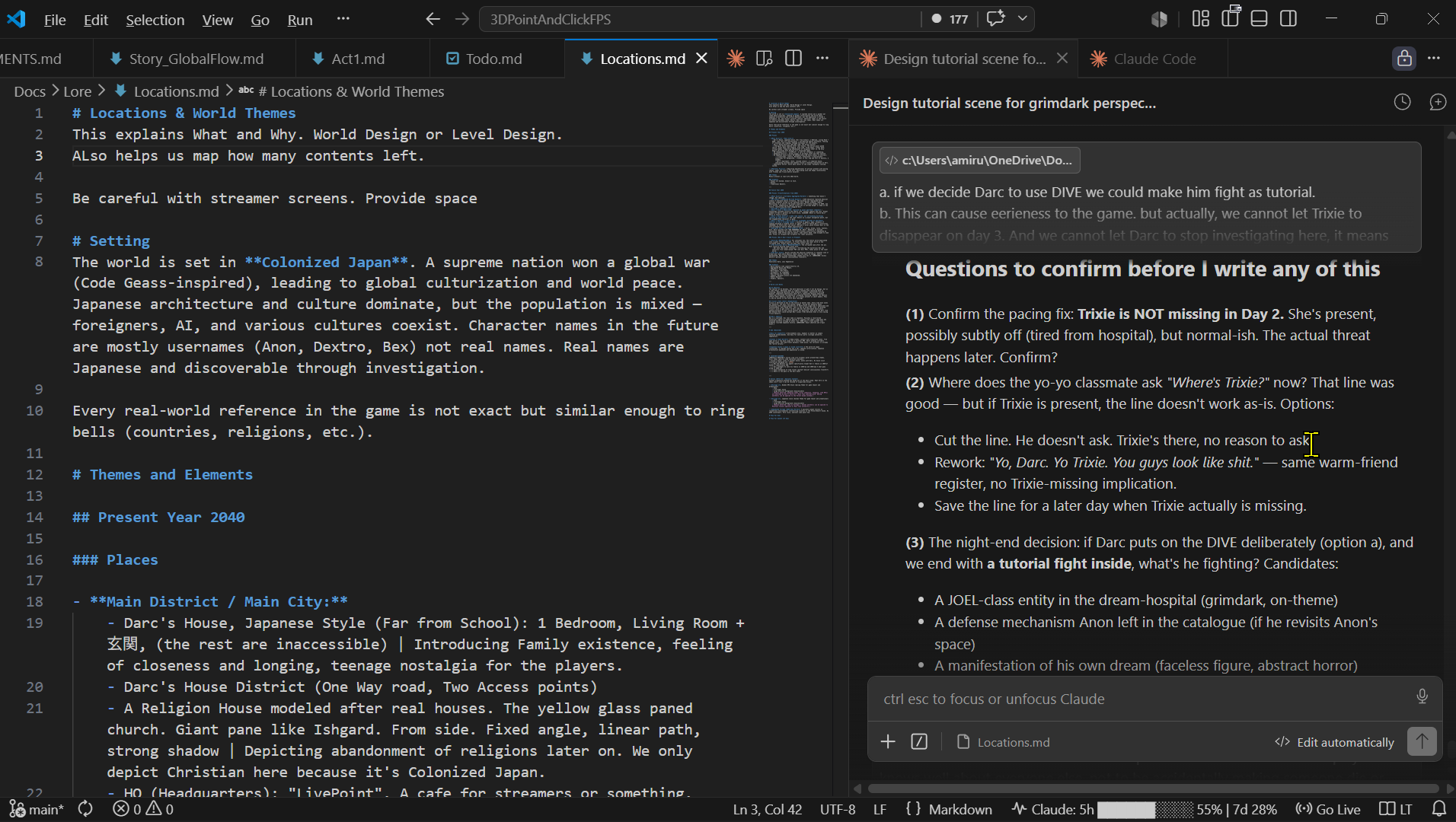 Tangkapan layar Claude di dalam VS Code — sidebar chat di samping file kode