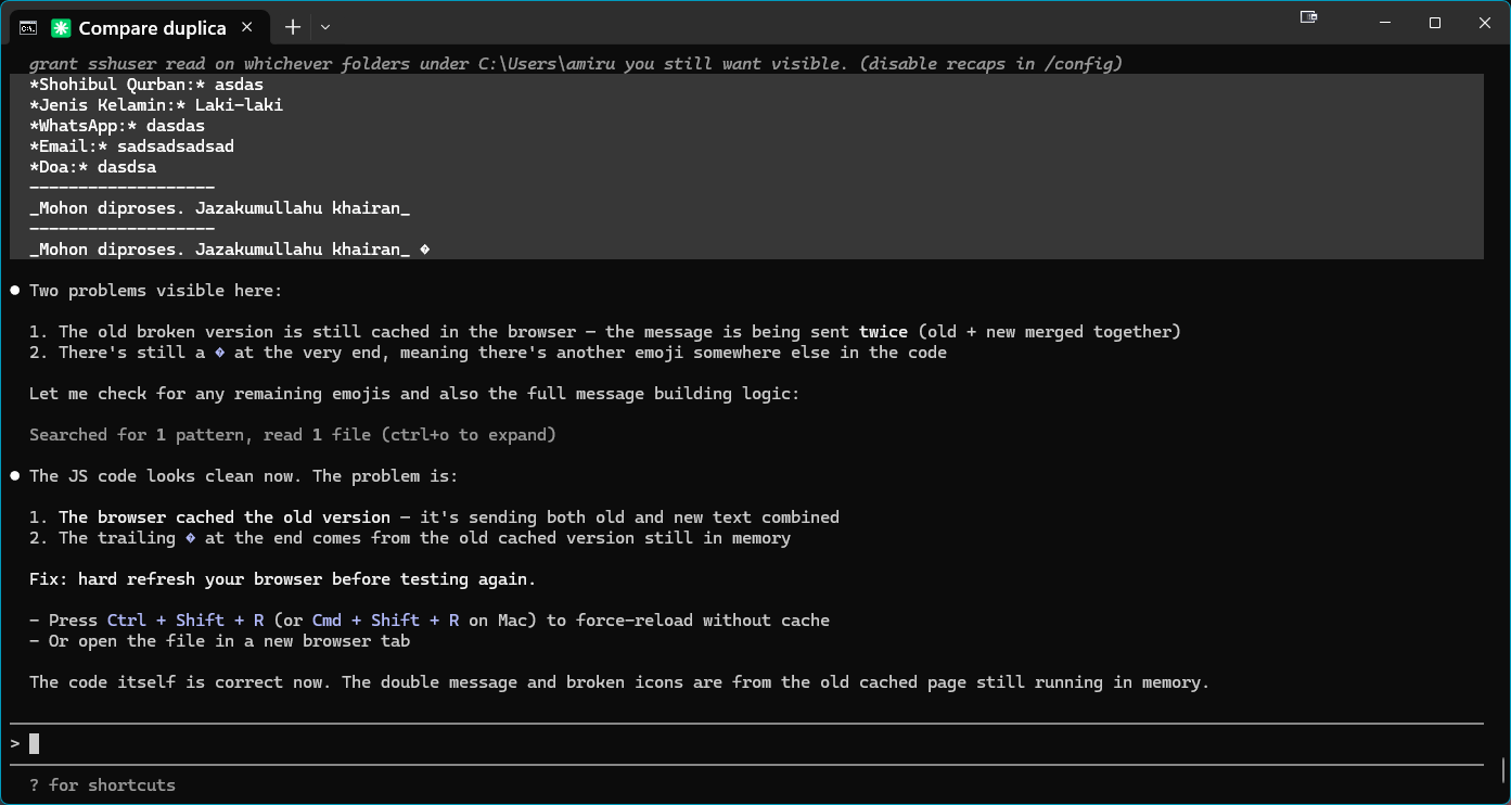 Tangkapan layar Claude Code CLI — AI agent sedang menjalankan tugas di terminal